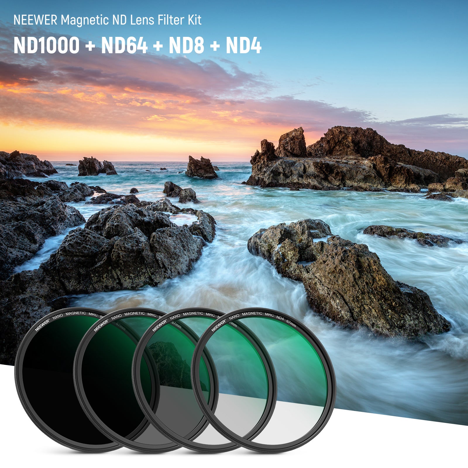 NEEWER 67mm Magnetic ND Lens Filter Kit（ND4 ND8 ND64 ND1000 