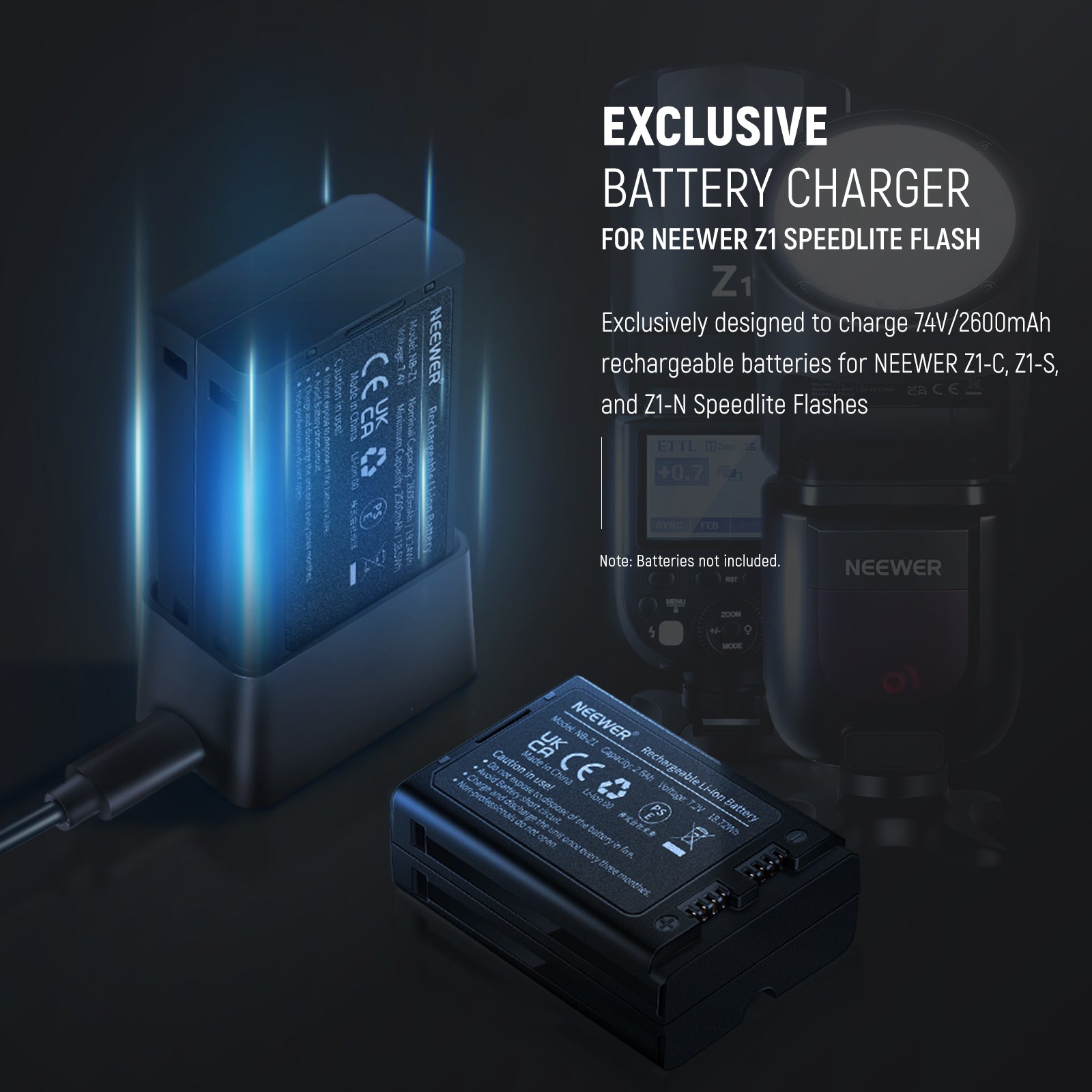 NEEWER USB Battery Charger for Z1 Speedlite 7.4V/2600mAh Li ion