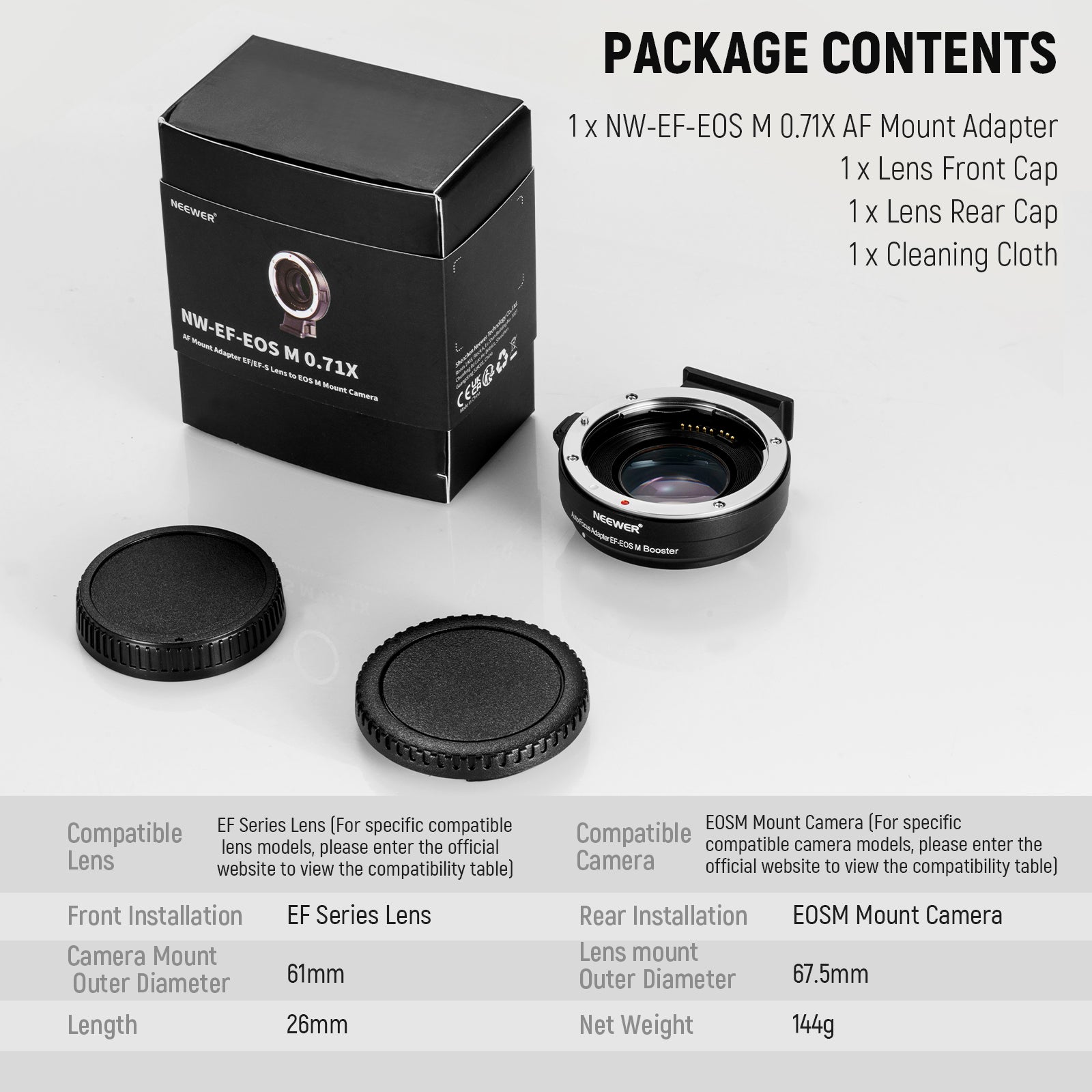 NEEWER EOS EF-M Lens Adapter Compatible with Canon EF Lens to EOS 