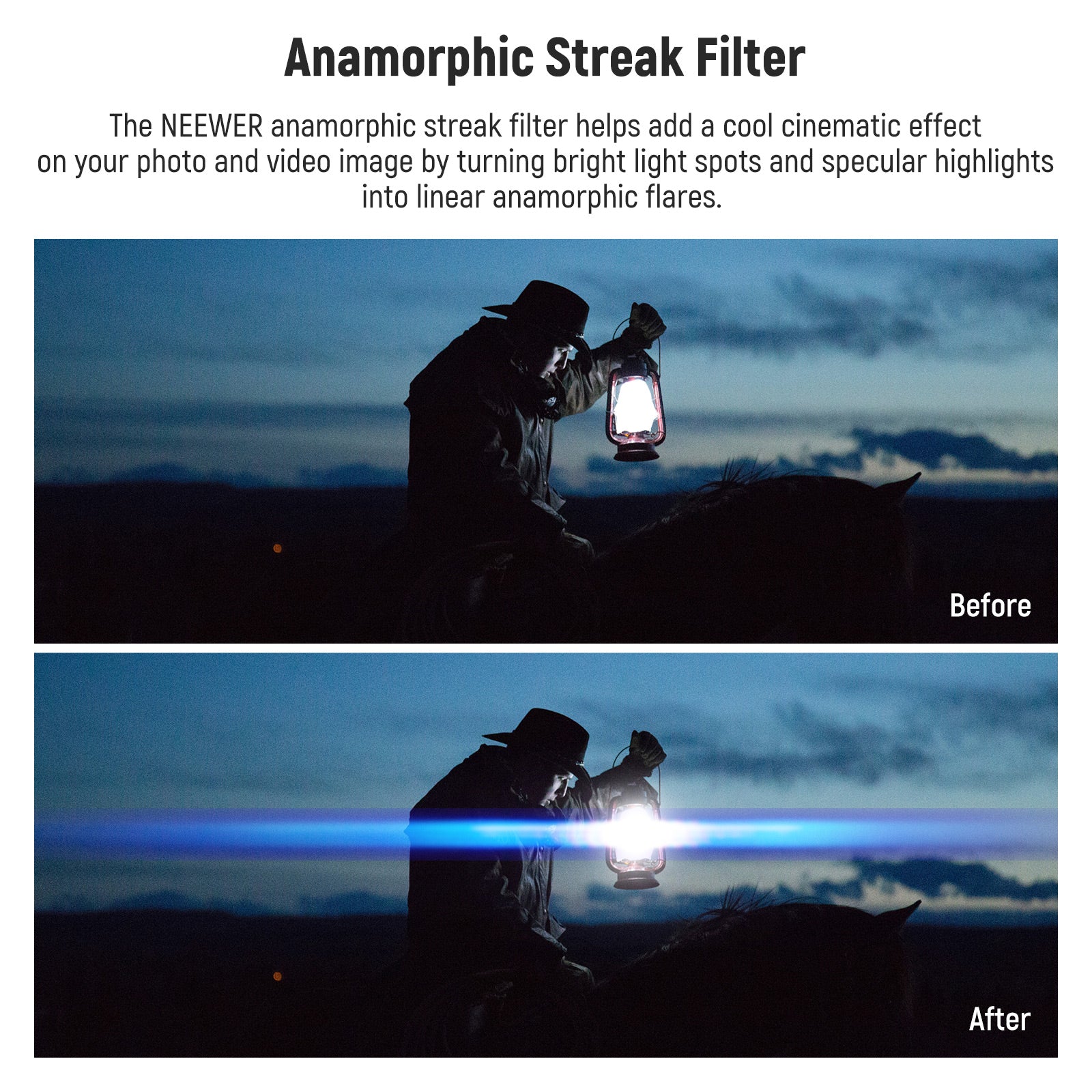 YOSOO Filtre Blue Streak Junestar Blue Streak filtre à effets spéciaux  verre optique anamorphique pour accessoire d'appareil photo