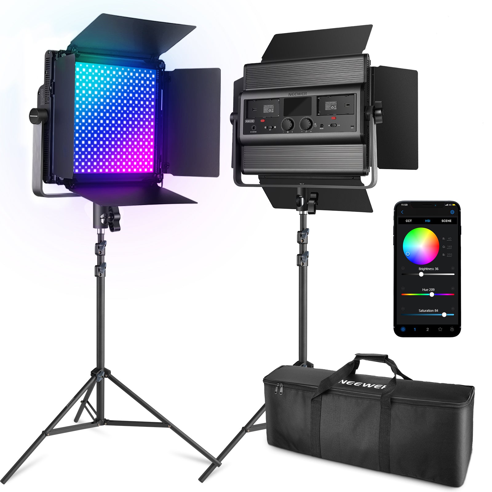 NEEWER 2 Pack RGB660 LED Video Light Kit
