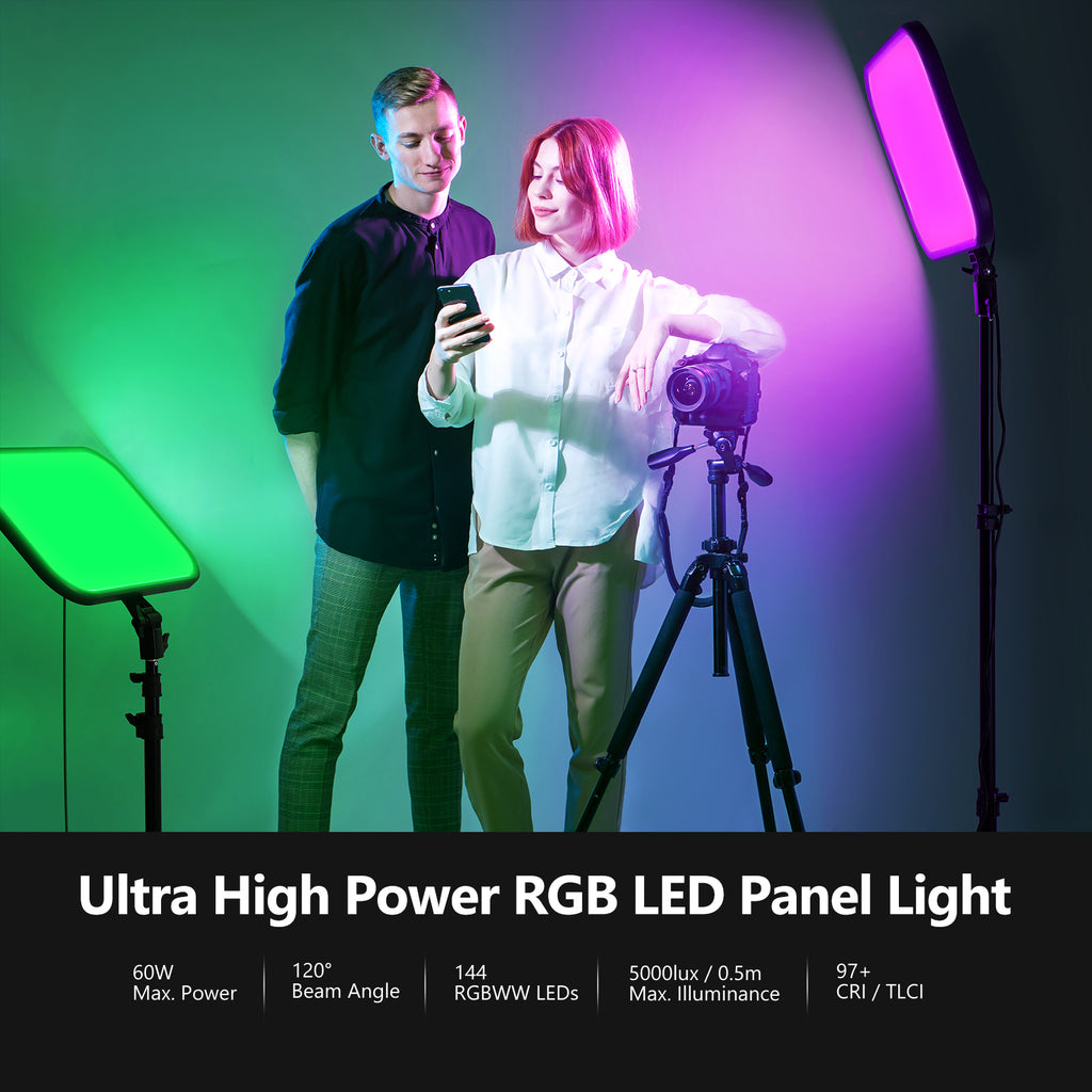 Neewer RGB168 2 Packs 18.3” 60W CRI97+ LED Video Light Panel with App Control Stand Kit