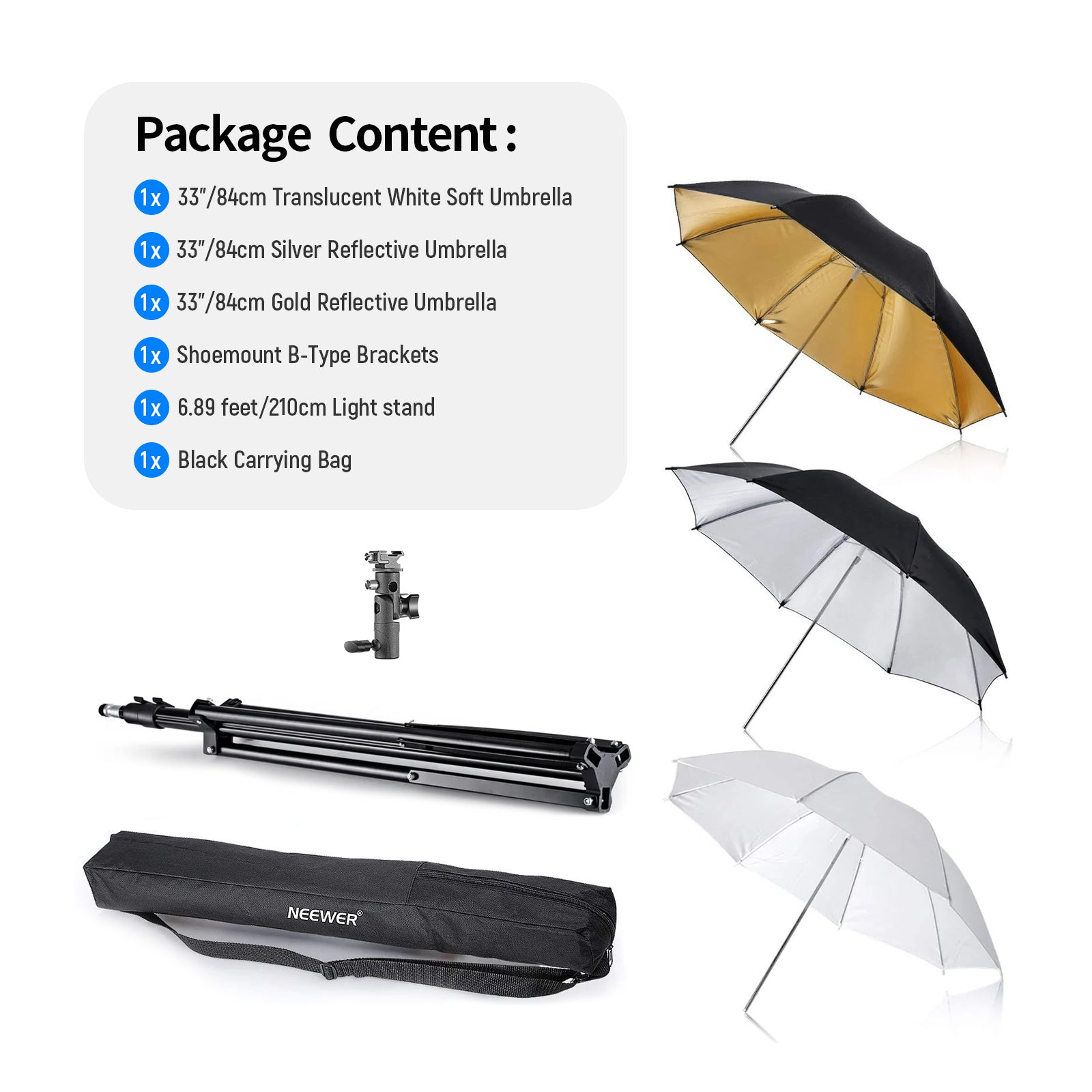 Neewer 2 Ombrelli Diffondenti Bianchi 84 Cm Per Studio Foto E Video – Nylon E Alluminio