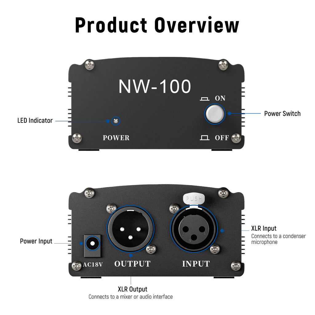 Neewer Phantom Power For All Condenser Microphone Music Recording Devices