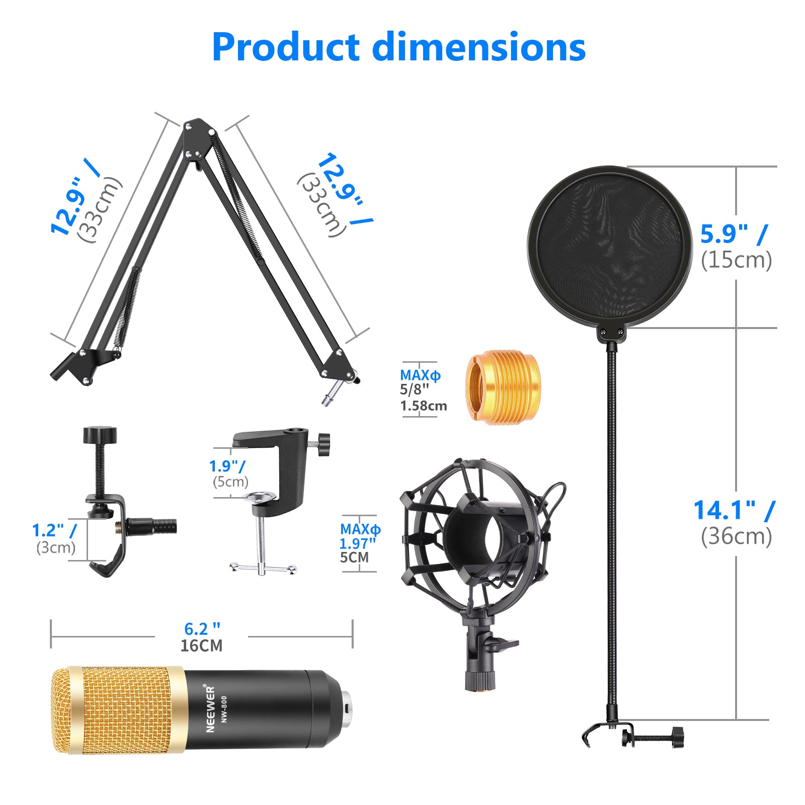 Neewer NW-800 Professional Studio Broadcasting Recording Condenser Microphone 4-in-1 Kit - neewer.com