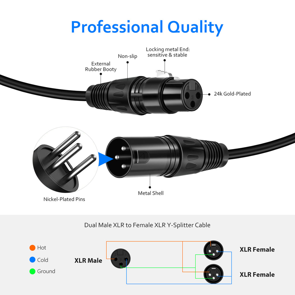 Neewer XLR Splitter Female to 2 Male Cable, Microphone Splitter Cable Audio Adapter