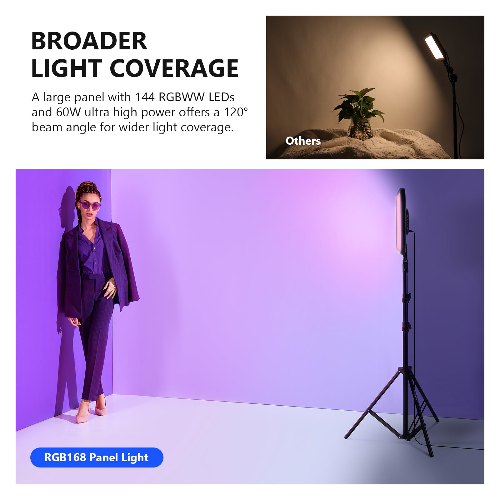 NEEWER RGB168 60W RGB LED Video Light Panel (2-Pack With Stands) - App Control, 2500-8500K, CRI97+, For YouTube, Streaming, Photography