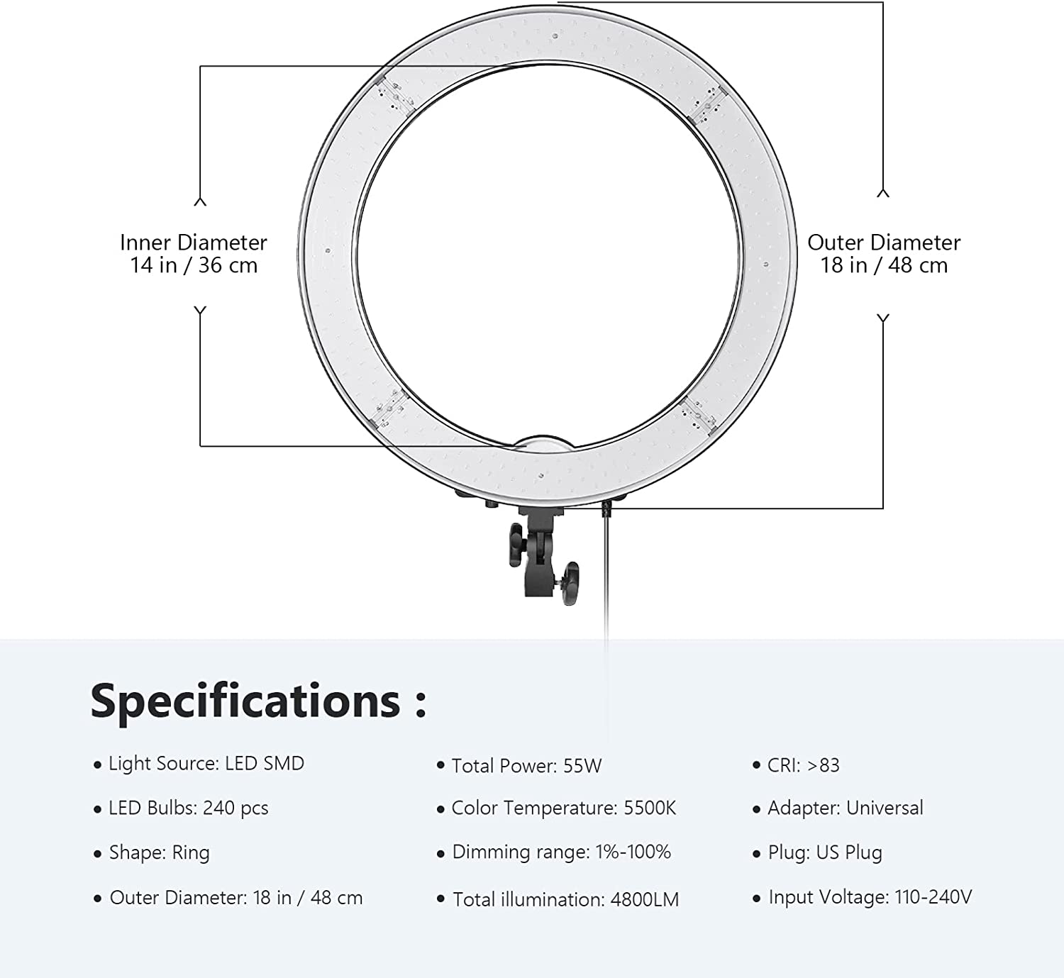 Neewer Ring Light Kit 18 55W Dimmable LED Ring Light With Light  Stand?Filters