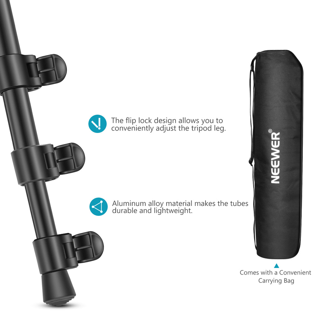 Neewer 2-in-1 Aluminum Alloy Camera Tripod Monopod 71.2"/181 cm with 1/4 and 3/8 inch Screws Fluid Drag Pan Head and Carry Bag