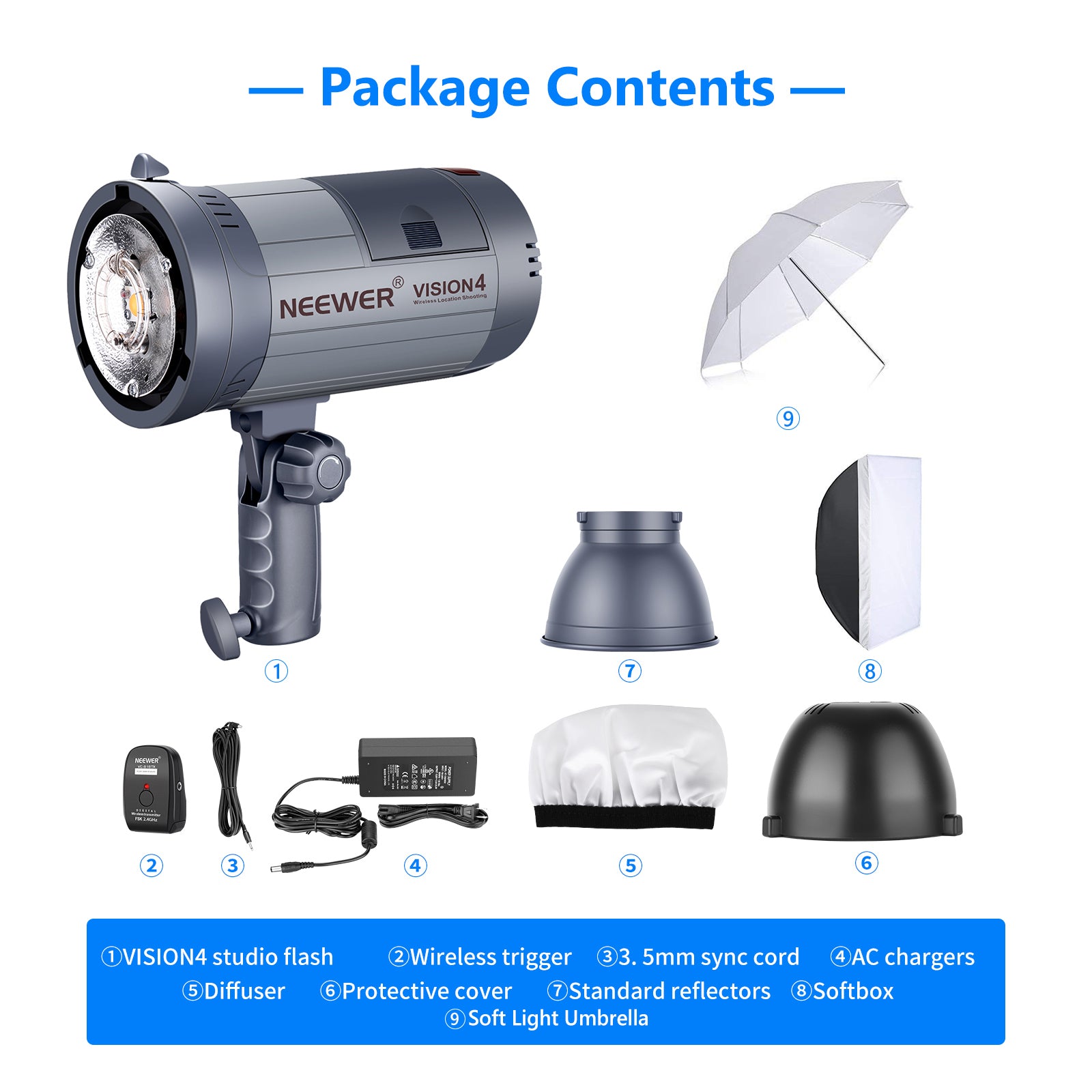 NEEWER 2 Pack Vision4 GN60 300W Outdoor Studio Flash Kit