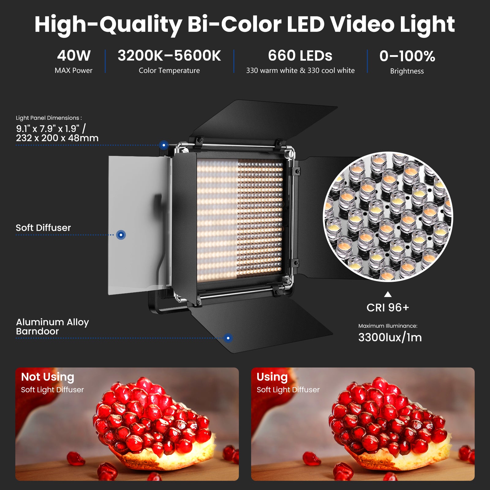 NEEWER 2-Pack Bi-color 660 LED Video Light with Stand and Softbox Kit