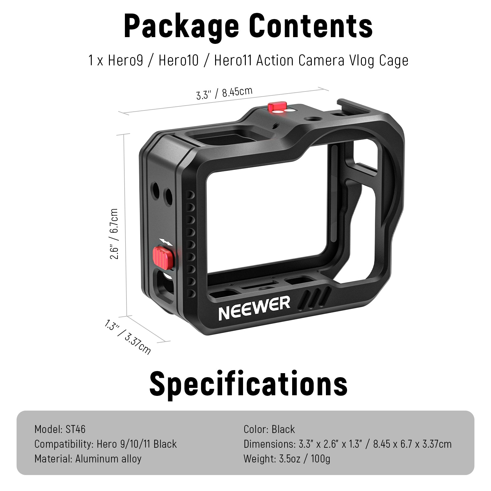 NEEWER AC007 Video Rig Cage For GoPro Hero 12 11 10 9