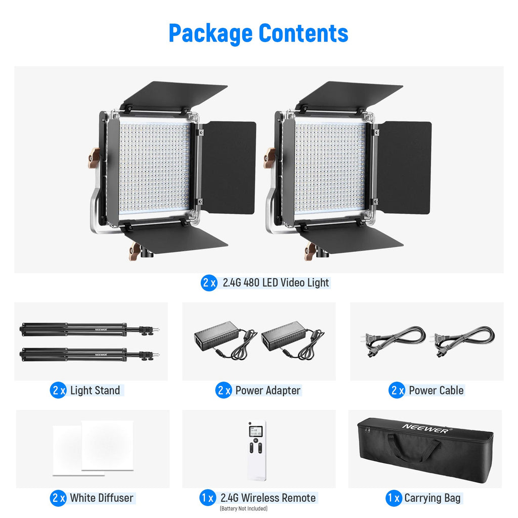 Neewer Packs Advanced 2.4G 480 LED Video Light Photography Lighting Kit  with Bag, Dimmable Bi-Color LED Panel with 2.4G Wireless Remote, LCD並行輸入 