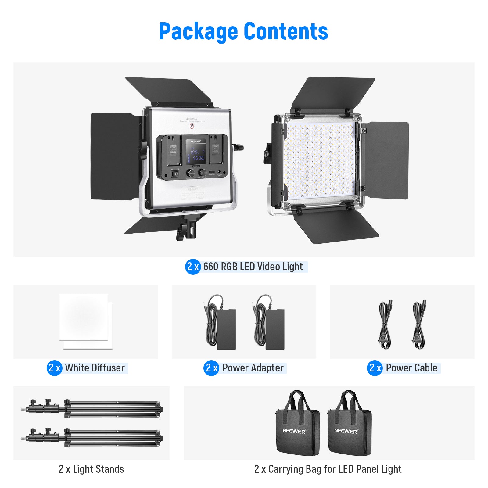 NEEWER 2 Pack RGB660 PRO LED Video Light Kit