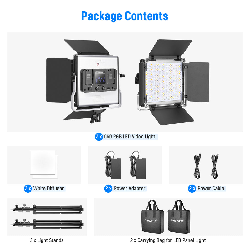 NEEWER 2 Packs RGB660 PRO LED Video Light Kit - NEEWER – neewer.com