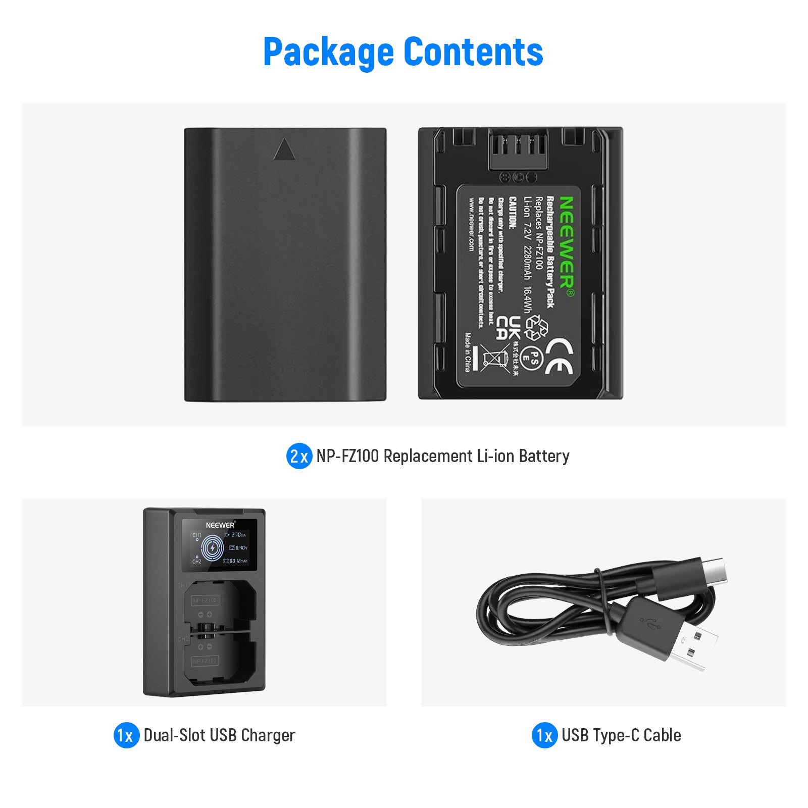 Neewer Cargador Doble USB para Batería Sony NP-FZ100